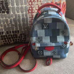 COPY - COPY - COPY - COPY - Louis Vuitton Denim mini backpack with red straps